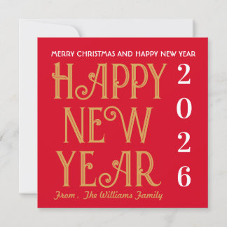 Merry Christmas &Happy New Year Flat Holiday Card Feiertagskarte