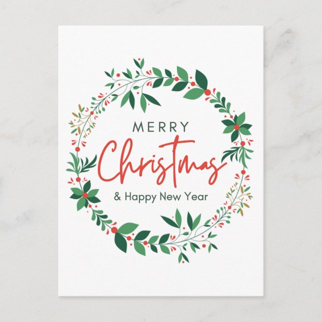 Merry Christmas & Happy New Year Floral Poster Postkarte (Vorderseite)
