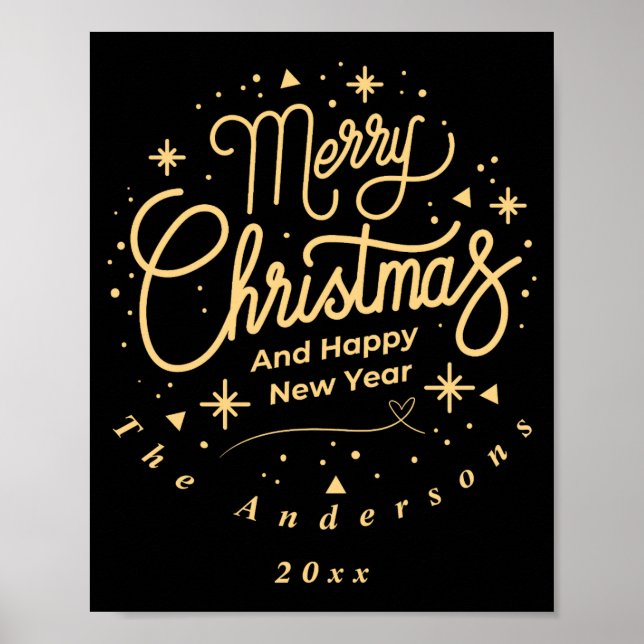 Merry Christmas Happy New Year Modern Green Gold  Poster (Vorne)