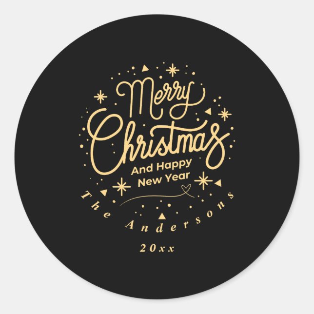 Merry Christmas Happy New Year Modern Green Gold  Runder Aufkleber (Vorderseite)