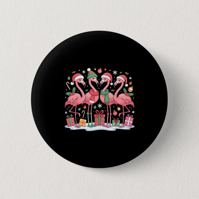 Merry Christmas Hat Santa Flamingo Light Christmas Button (Vorderseite)