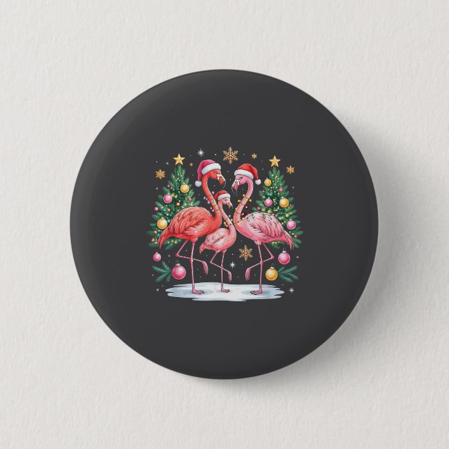 Merry Christmas Hat Santa Flamingo Light Christmas Button (Vorderseite)