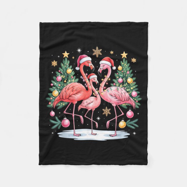 Merry Christmas Hat Santa Flamingo Light Christmas Fleecedecke (Vorderseite)