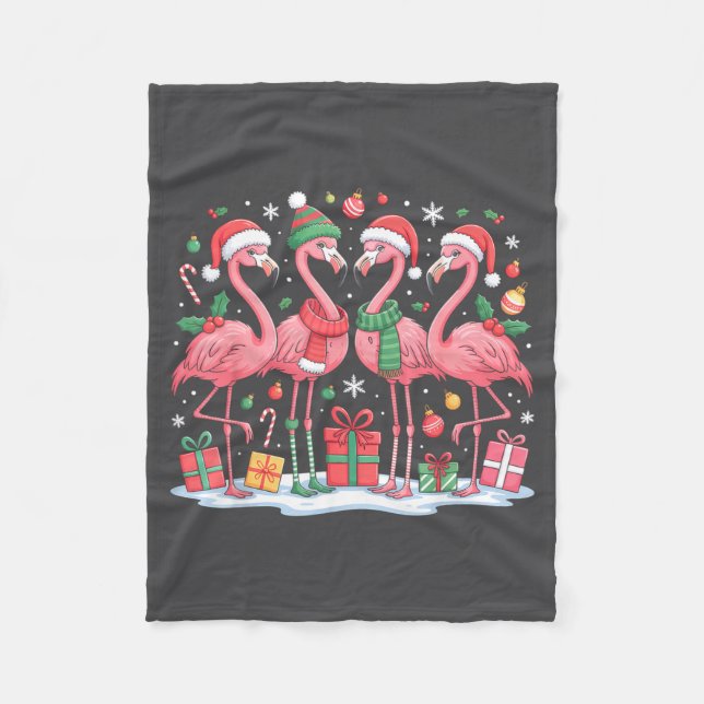 Merry Christmas Hat Santa Flamingo Light Christmas Fleecedecke (Vorderseite)