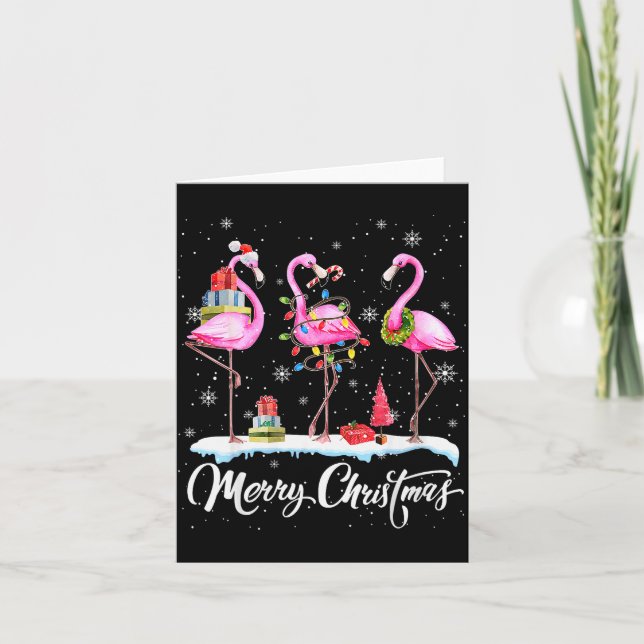 Merry Christmas Hat Santa Flamingo Light Christmas Karte (Vorderseite)