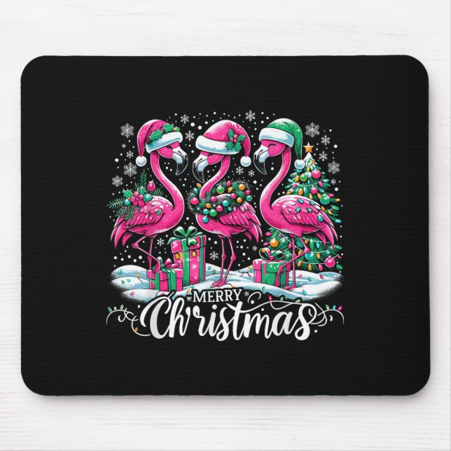Merry Christmas Hat Santa Flamingo Light Christmas Mousepad (Vorne)