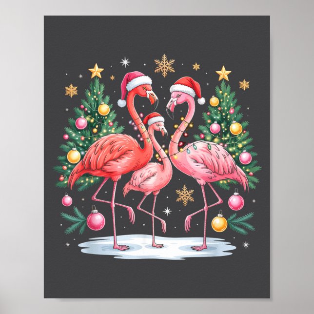 Merry Christmas Hat Santa Flamingo Light Christmas Poster (Vorne)