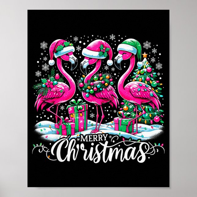 Merry Christmas Hat Santa Flamingo Light Christmas Poster (Vorne)