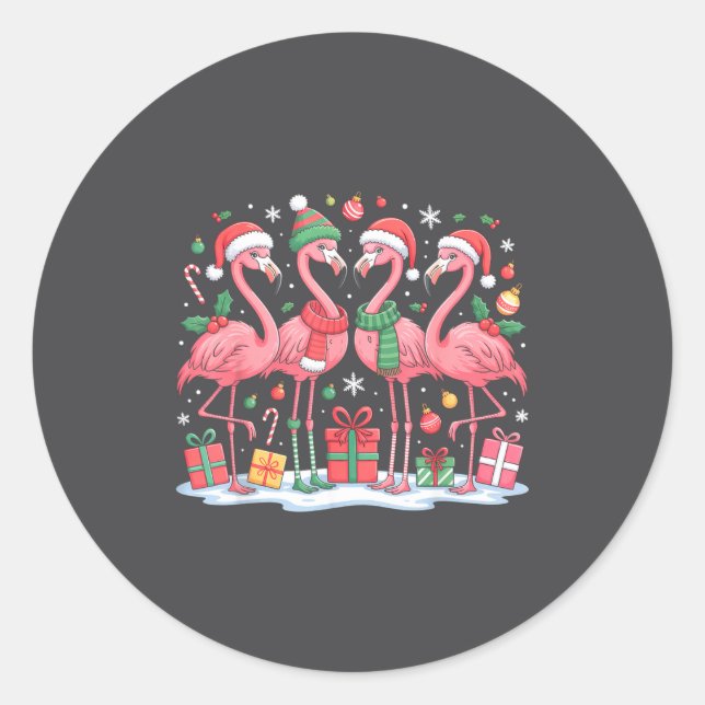 Merry Christmas Hat Santa Flamingo Light Christmas Runder Aufkleber (Vorderseite)