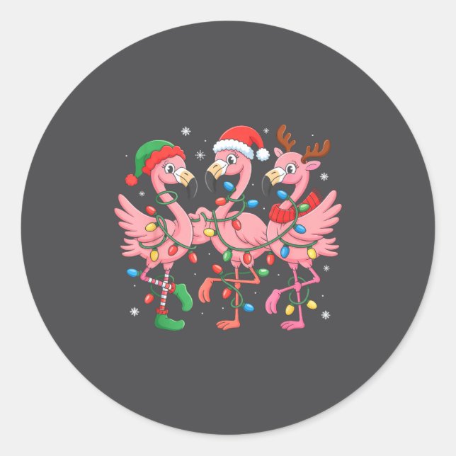 Merry Christmas Hat Santa Flamingo Light Christmas Runder Aufkleber (Vorderseite)