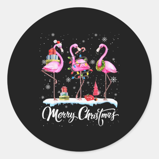 Merry Christmas Hat Santa Flamingo Light Christmas Runder Aufkleber (Vorderseite)