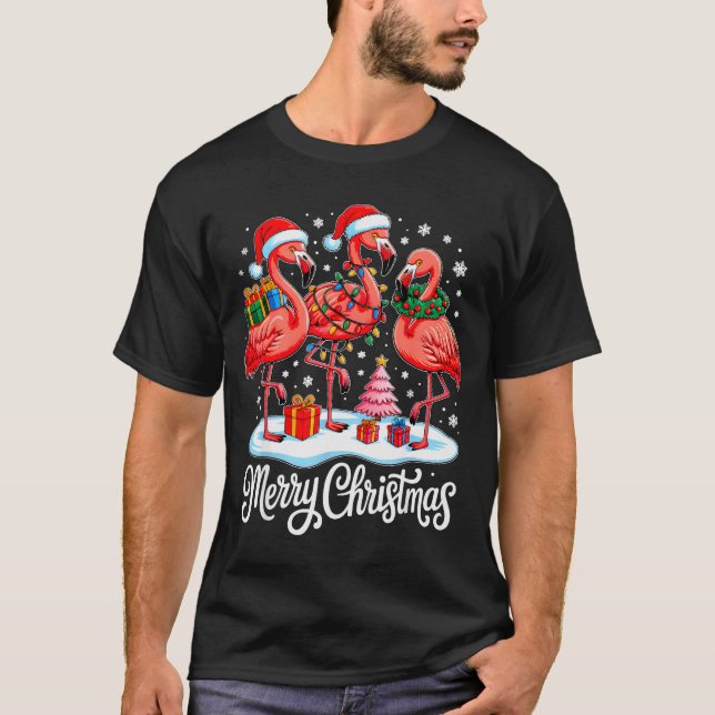 Merry Christmas Hat Santa Flamingo Light Xmas Wome T-Shirt (Vorderseite)