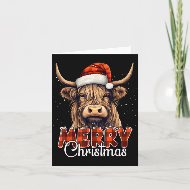 Merry Christmas Highland Cow Western Santa Hat Xma Karte (Vorderseite)