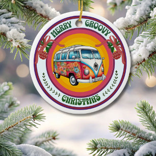 Merry Christmas Hippie Van Ornament