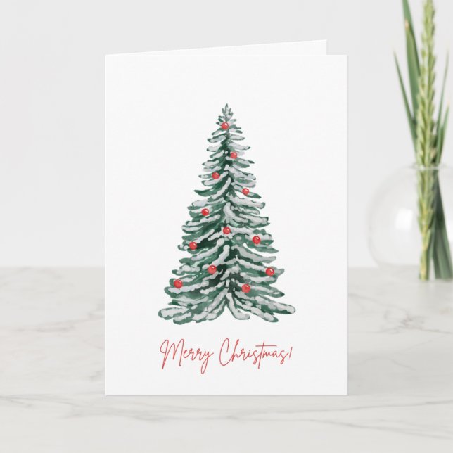 Merry Christmas Holiday Card with watercolor tree Karte (Vorderseite)