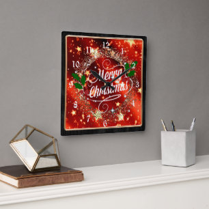 Merry Christmas, holiday design, Quadratische Wanduhr