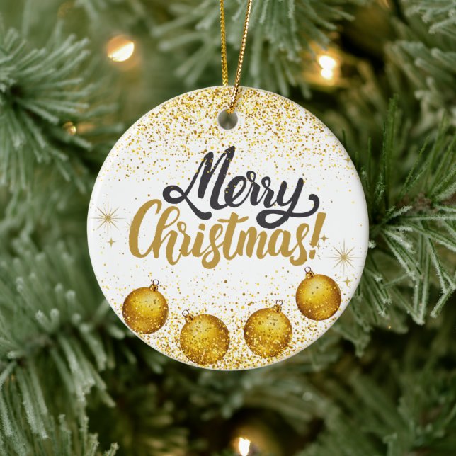 Merry Christmas Holiday Party Glitter Keramik Ornament (Baum)