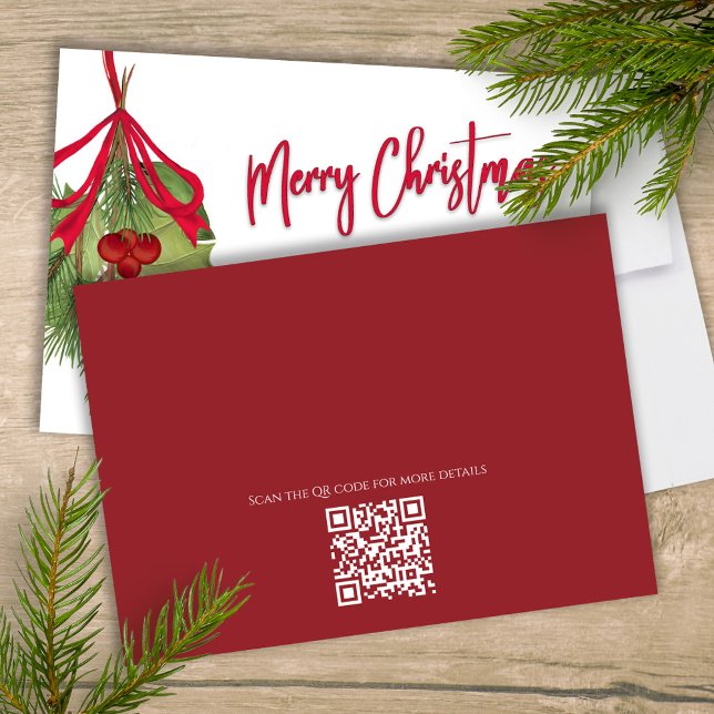 Merry Christmas Holiday Red Calligraphy QR Code Einladung (With a simple QR code for you to share your party event website. Just add your URL to the template. )