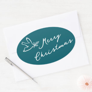 MERRY CHRISTMAS Holiday Simple Dove CUSTOM Ovaler Aufkleber