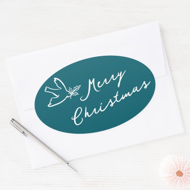 MERRY CHRISTMAS Holiday Simple Dove CUSTOM Ovaler Aufkleber (Umschlag)