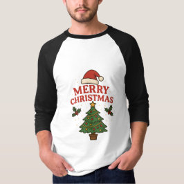 Merry Christmas Holiday Tree & Santa Hat Festive T-Shirt