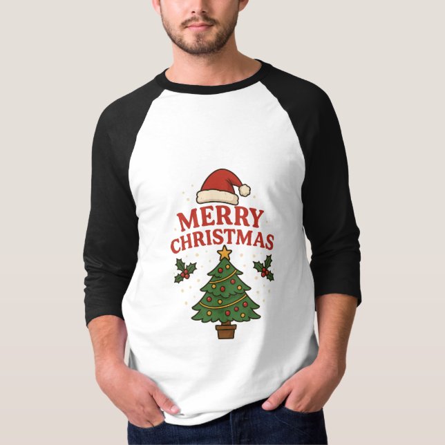 Merry Christmas Holiday Tree & Santa Hat Festive  T-Shirt (Vorderseite)