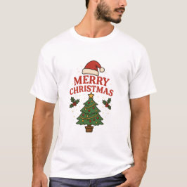 Merry Christmas Holiday Tree & Santa Hat Festive T-Shirt
