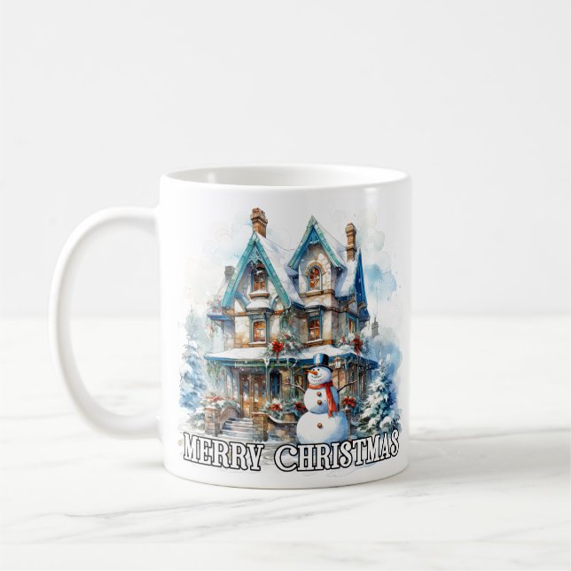 Merry Christmas Holiday Winter Snowman Kaffeetasse (Links)