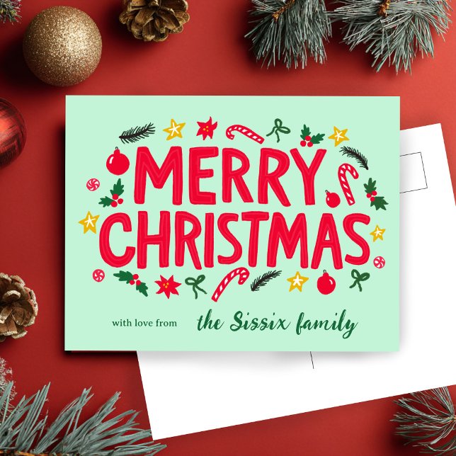 MERRY CHRISTMAS Holiday Xmas CUSTOM Postkarte (MERRY CHRISTMAS Doodle Cute Holiday Xmas CUSTOM Postcard
)