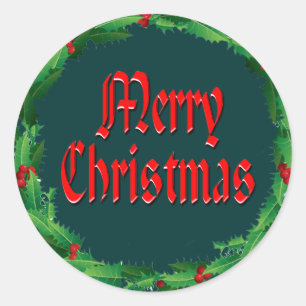 MERRY CHRISTMAS & HOLLY by SHARON SHARPE Runder Aufkleber