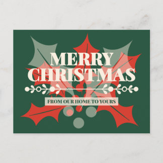 Merry Christmas Holly Typography Holiday Postcard Feiertagspostkarte