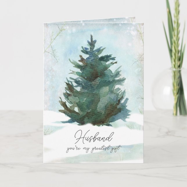 Merry Christmas Husband Greatest Gift Winter Tree Karte (Vorderseite)