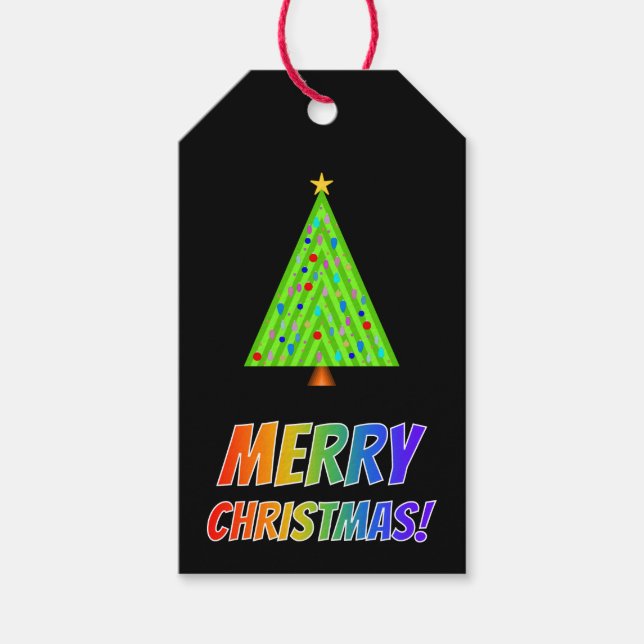 "MERRY CHRISTMAS!" im Regenbogentext, Christbaum Geschenkanhänger (Vorderseite)