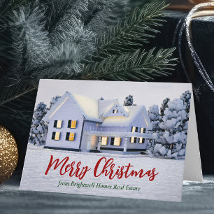 Merry Christmas Immobilienunternehmen Winterhaus Feiertagskarte
