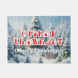 Merry Christmas in Cherokee Snowy Background Fußmatte