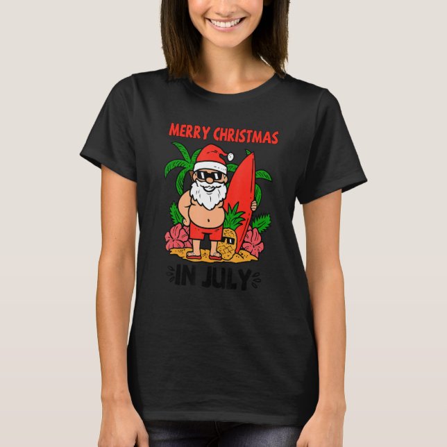 Merry Christmas in July Summer Santa Vibes Beach V T-Shirt (Vorderseite)
