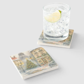 Merry Christmas in Paris Stone Coaster Steinuntersetzer