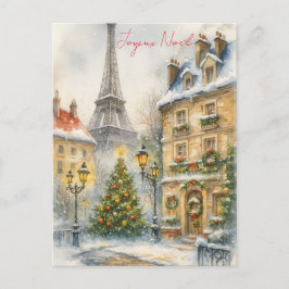 Merry Christmas in Paris Watercolor Eiffel Tower  Feiertagspostkarte