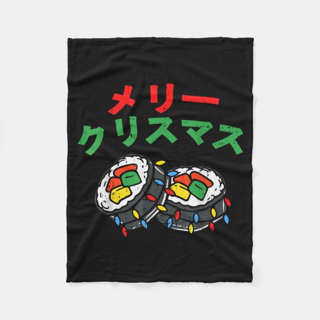 Merry Christmas Japanese Shirt Japan Sushi Meri Ku Fleecedecke (Vorderseite)