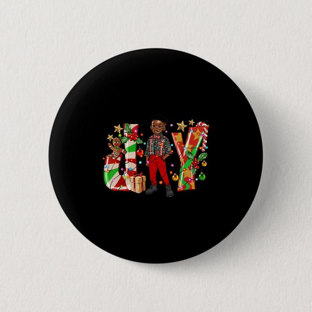 Merry Christmas Joy Afro Black Boy African America Button (Vorderseite)