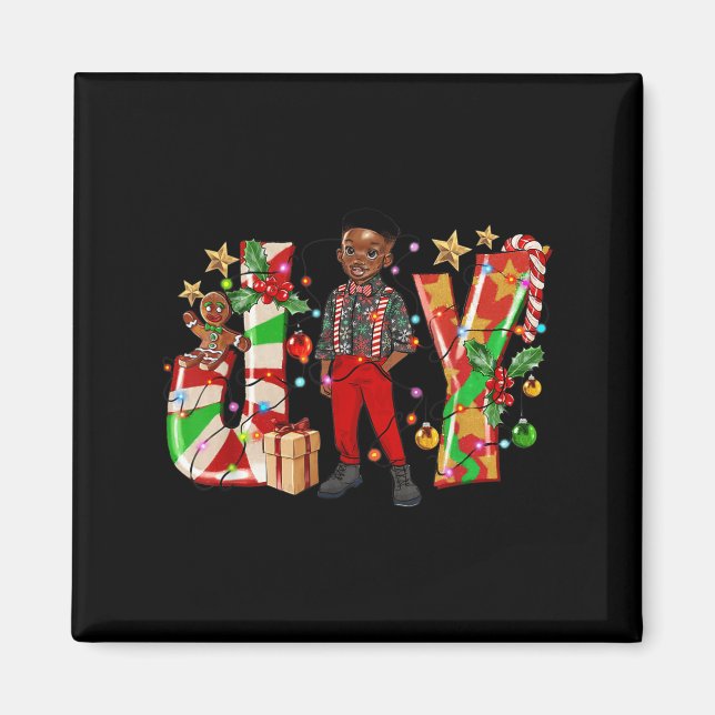Merry Christmas Joy Afro Black Boy African America Magnet (Vorne)