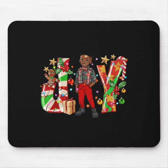 Merry Christmas Joy Afro Black Boy African America Mousepad (Vorne)
