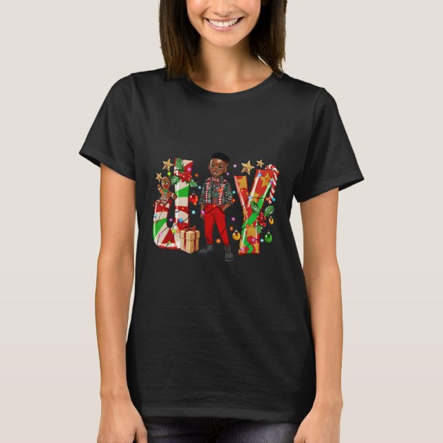 Merry Christmas Joy Afro Black Boy African America T-Shirt (Vorderseite)
