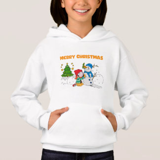Merry Christmas Kid Building Snowman Festive T-Shi Hoodie