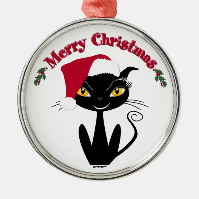 Merry Christmas Kitty Cat Silbernes Ornament (Vorne)