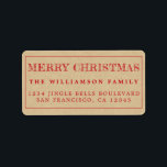 Merry Christmas Kraft Paper Rücksendeadresse Adressaufkleber<br><div class="desc">Fügen Sie Ihren Weihnachtskarten und Einladungen mit unseren festlichen Frohen Weihnachtsfeiern ein wenig Beifall hinzu. Dieses stilvolle Weihnachtsdesign besticht durch "Frohe Weihnachten" in rot handgeschriebener moderner Typografie auf einem Hintergrund aus Kraftpapier. Fügen Sie einfach Ihren Namen und Ihre Adresse hinzu. Exklusiv für Sie entworfen von Happy Dolphin Studio. Wenn Sie...</div>