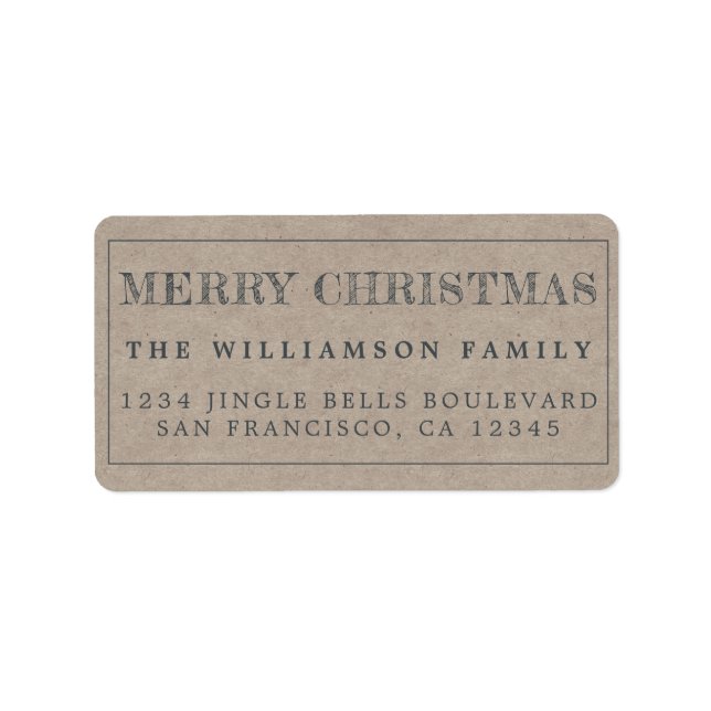 Merry Christmas Kraft Paper Rücksendeadresse Adressaufkleber (Vorne)
