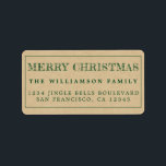 Merry Christmas Kraft Paper Rücksendeadresse Adressaufkleber<br><div class="desc">Fügen Sie Ihren Weihnachtskarten und Einladungen mit unseren festlichen Frohen Weihnachtsfeiern ein wenig Beifall hinzu. Dieses stilvolle Weihnachtsdesign besticht durch "Frohe Weihnachten" in grüner handgeschriebener moderner Typografie auf einem Hintergrund aus Kraftpapier. Fügen Sie einfach Ihren Namen und Ihre Adresse hinzu. Exklusiv für Sie entworfen von Happy Dolphin Studio. Wenn Sie...</div>
