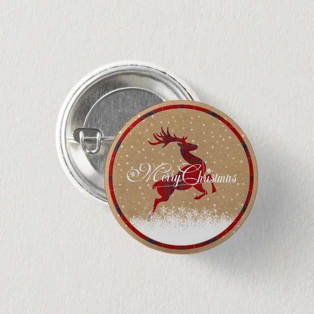 Merry Christmas Kraft & Tartan Red ID590 Button (Vorne & Hinten)