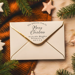 MERRY CHRISTMAS Kurvformatierter Name und Adresse Gummistempel